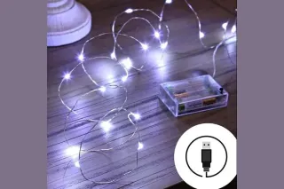 Гірлянда на батарейках (2xAA)+USB 2 метри 20 LED (холодний білий)