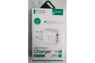 Мережевий зарядний ORIGINAL A-14 з дисплеєм (3.1A 2USB)