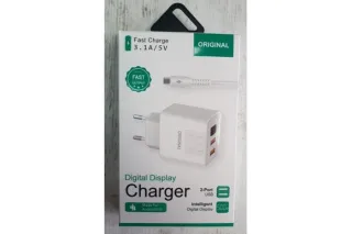Мережевий зарядний ORIGINAL A-14 з дисплеєм (3.1A 2USB)