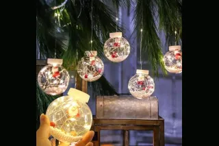 Гірлянда 200 LED кулі з дідом морозом (10 шт) 3x1.5 метра Теплий білий (від мережі)