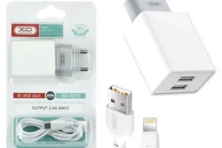 Мережеве зарядне XO L65 2.4A two USB charger for Lightning (Білий)