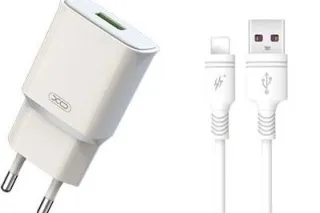 Мережевий зарядний пристрій зі шнуром Lightning XO L92D (QC3.0 18W)