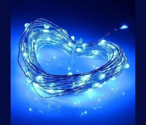 Гірлянда 30 LED 3 метри на мідному дроті (крапля роси) Синій (на батарейках з USB)