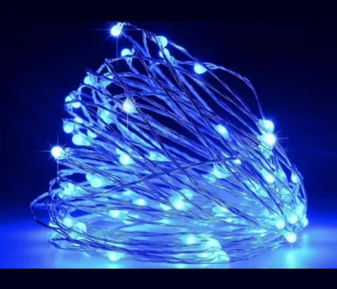 Гірлянда 50 LED 5 метрів на мідному дроті (крапля роси) Синій (на батарейках з USB)
