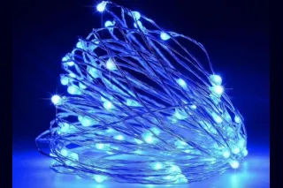 Гірлянда 50 LED 5 метрів на мідному дроті (крапля роси) Синій (на батарейках з USB)