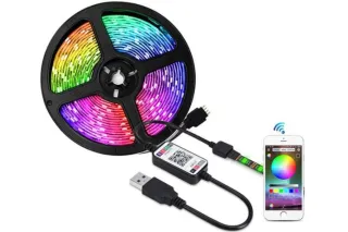 Светодиодная лента управление через телефон RGB (5 метров) для фоновой подсветки (работает от USB и повербанка) 0594