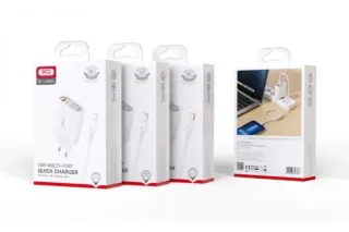 Мережне зарядне з кабелем microUSB XO L100 (QC3.0+3USB 2.4A)