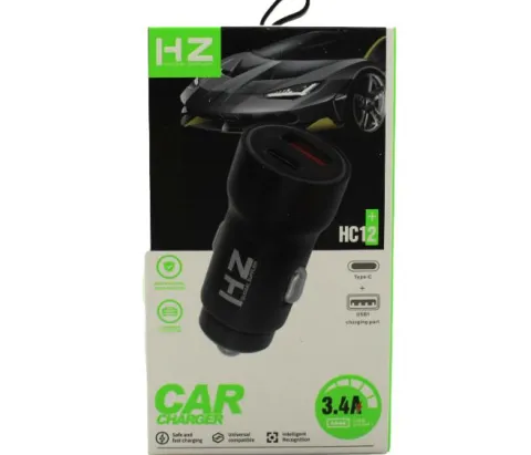 Автомобільне зарядне з кабелем Type-C HZ HC12 (1Type-C 1USB)